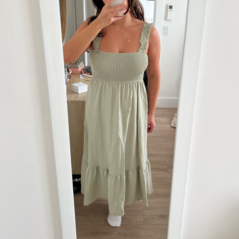 Green Linen Maxi Nap Dress
